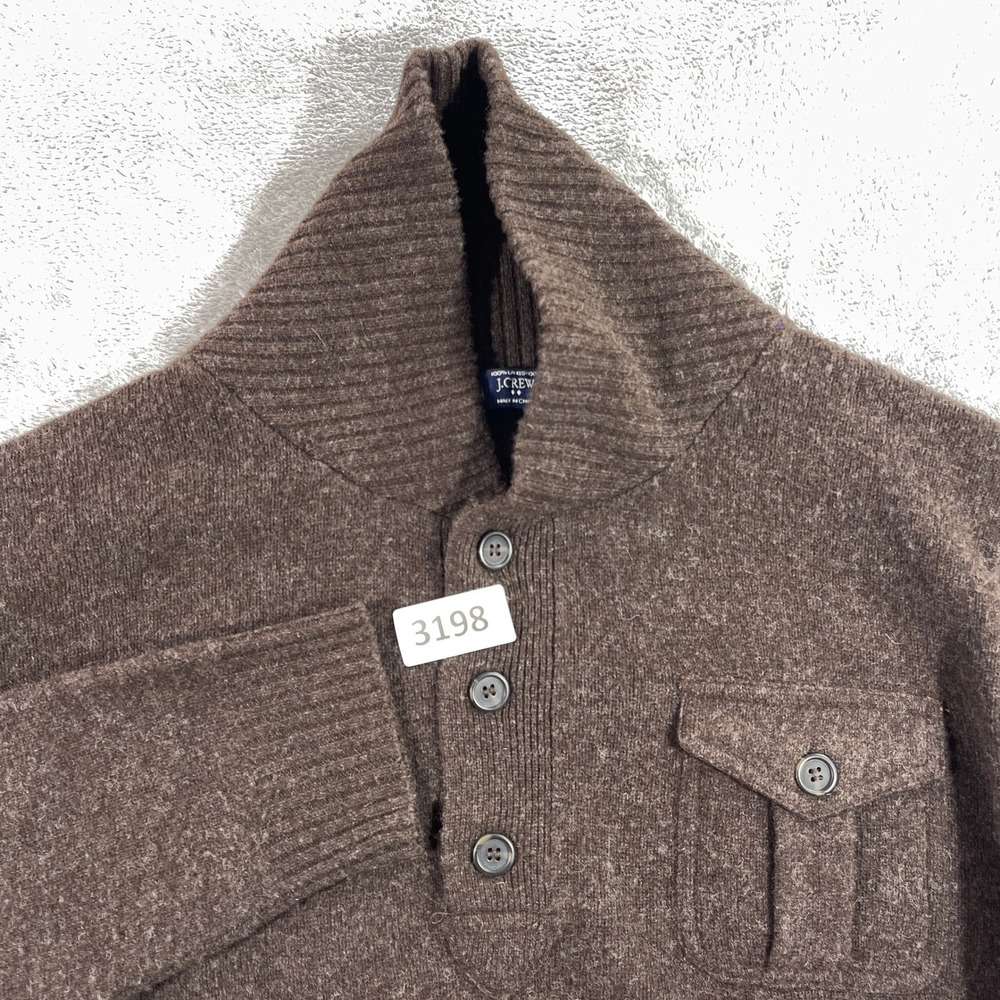 J.Crew Sweater Men XL Brown 100% Lambswool‎ Shawl Collar Button Pullover 10650